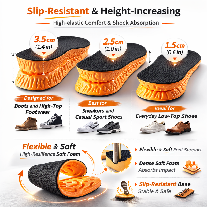 Height Boost Insole - Invisible Elevator Shoe Lift (+1.5 to 3.5cm)
